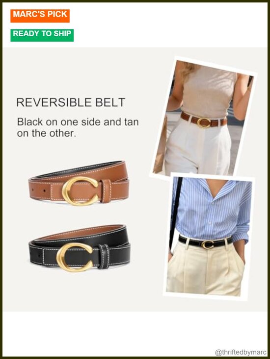 Reversible Leather Belt with Interchangeable Gold Buckles main image 4